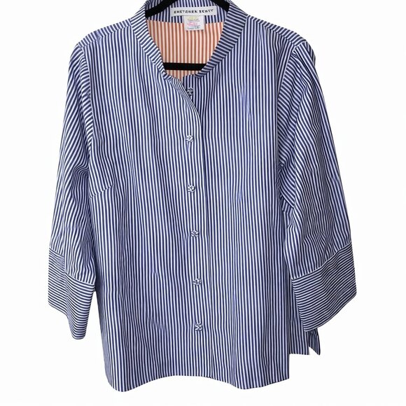 Gretchen Scott Designs Tops - Gretchen Scott Forget Me Knot Stripe Top Mandarin Collar  Knot Buttons XXL 16